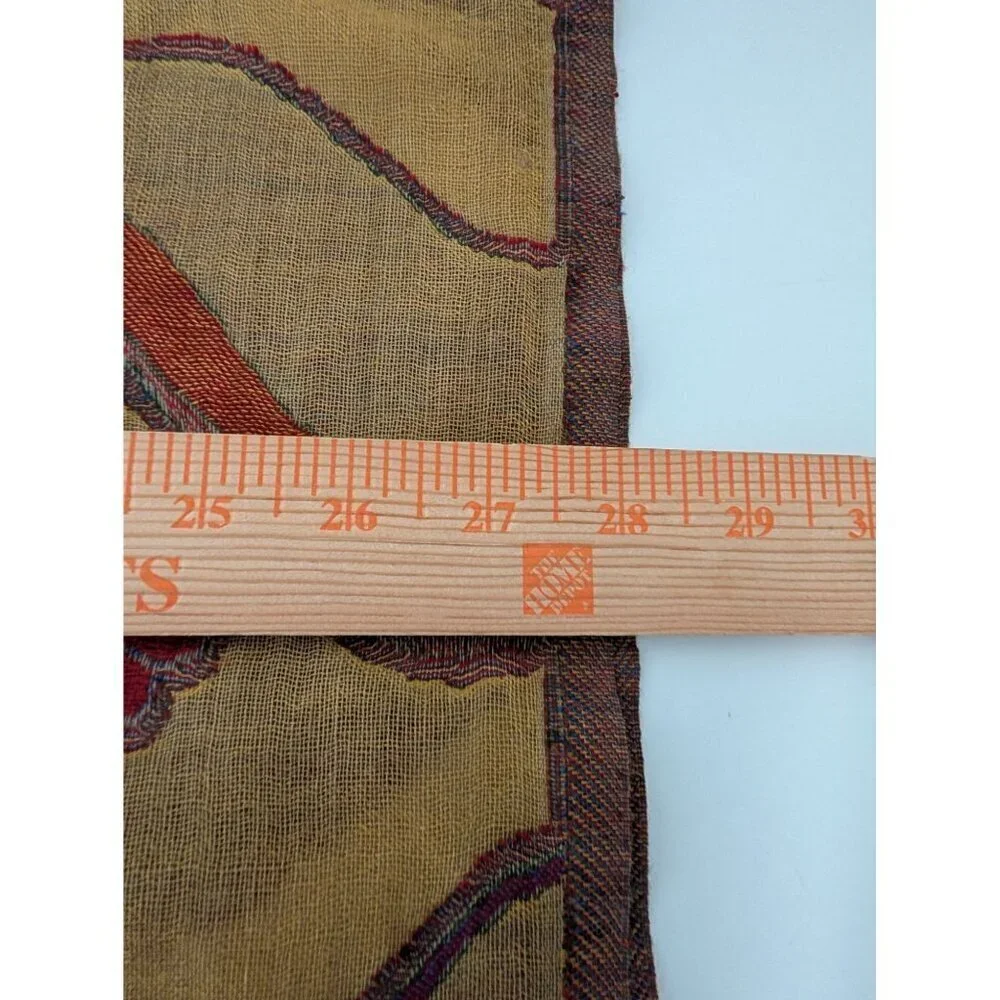 100% Pure New Wool Floral Scarf Beige Fringe Boho Rectangle Lightweight